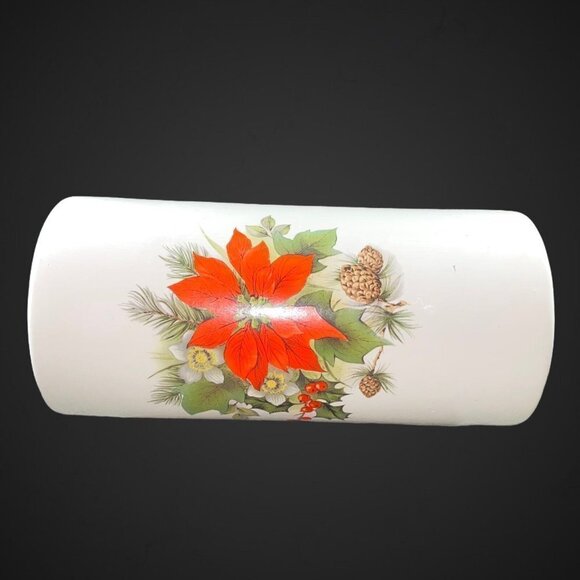 Vintage Haeger USA Christmas Poinsettia Flower 6”T 4”W Cylinder Vase - Picture 4 of 8